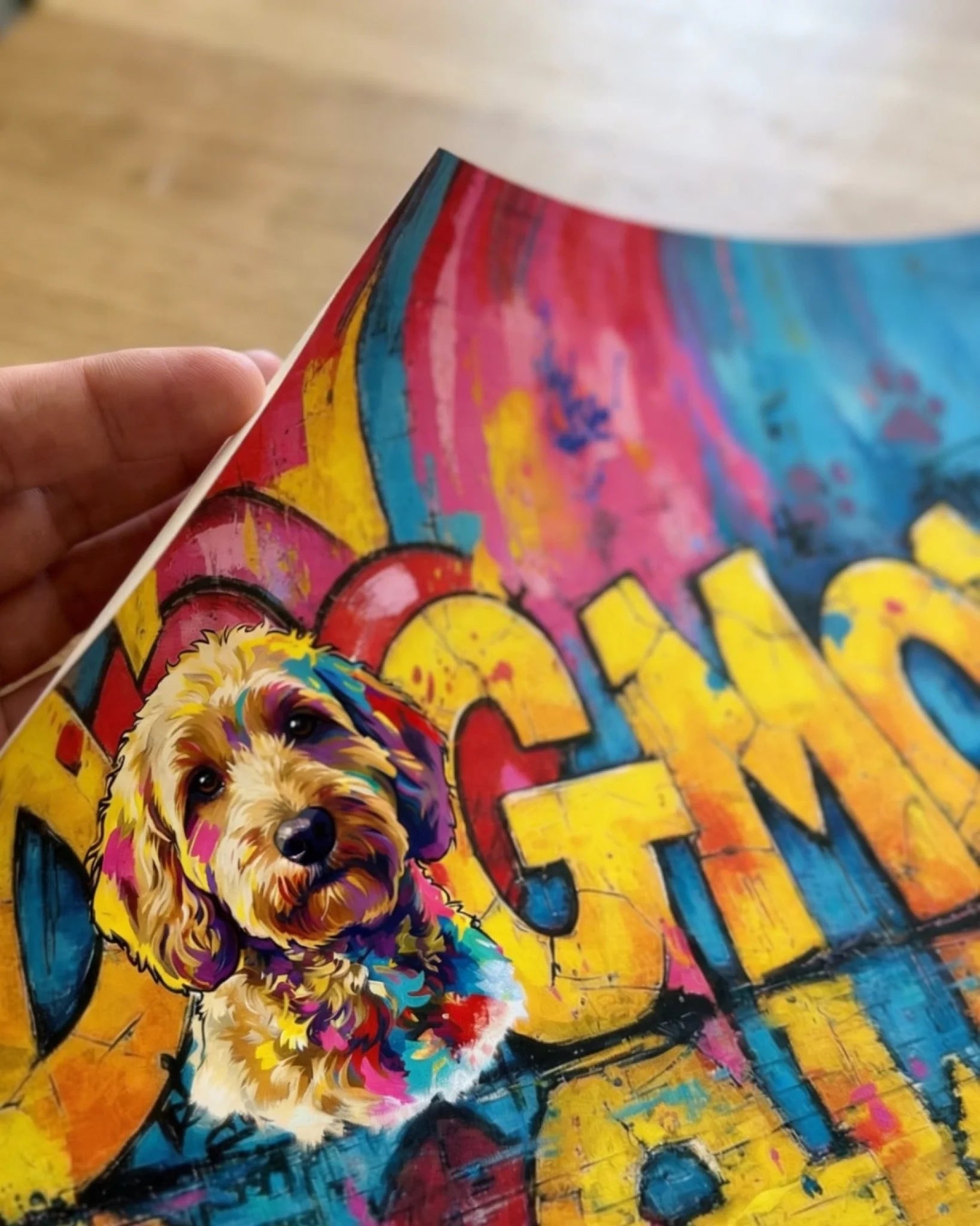 Affiche DogMom personnalisée en style pop art avec votre photo, plusieurs formats