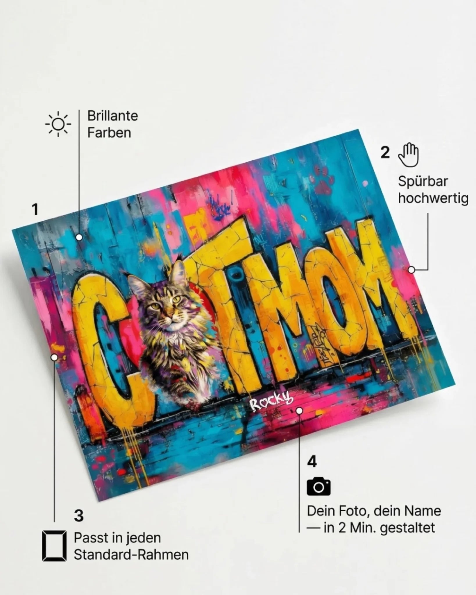Personalisiertes Poster "CATMOM" im Pop-Art Stil mit Katzenfoto und Name
