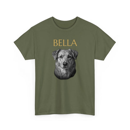 Personalisiertes T-Shirt Seelenblick mit Haustierporträt und Name – Oliv-/Militärgrün