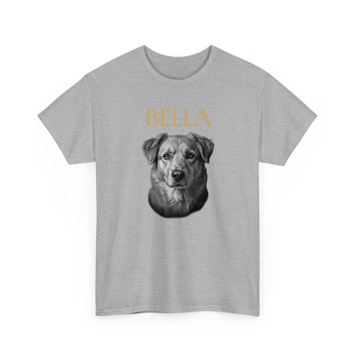 Personalisiertes T-Shirt Seelenblick mit Haustierporträt und Name – Grau meliert