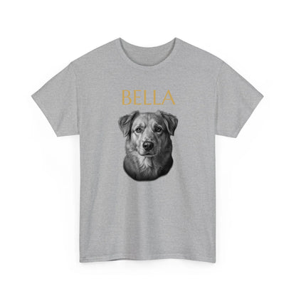 Personalisiertes T-Shirt Seelenblick mit Haustierporträt und Name – Grau meliert