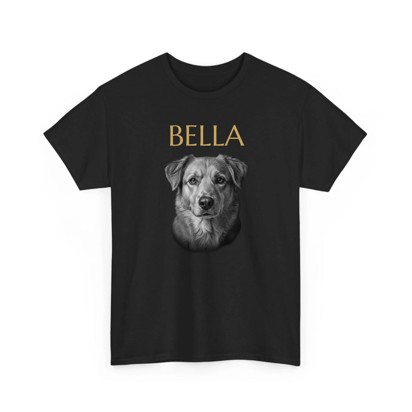 Personalisiertes T-Shirt Seelenblick mit Haustierporträt und Name – Schwarz