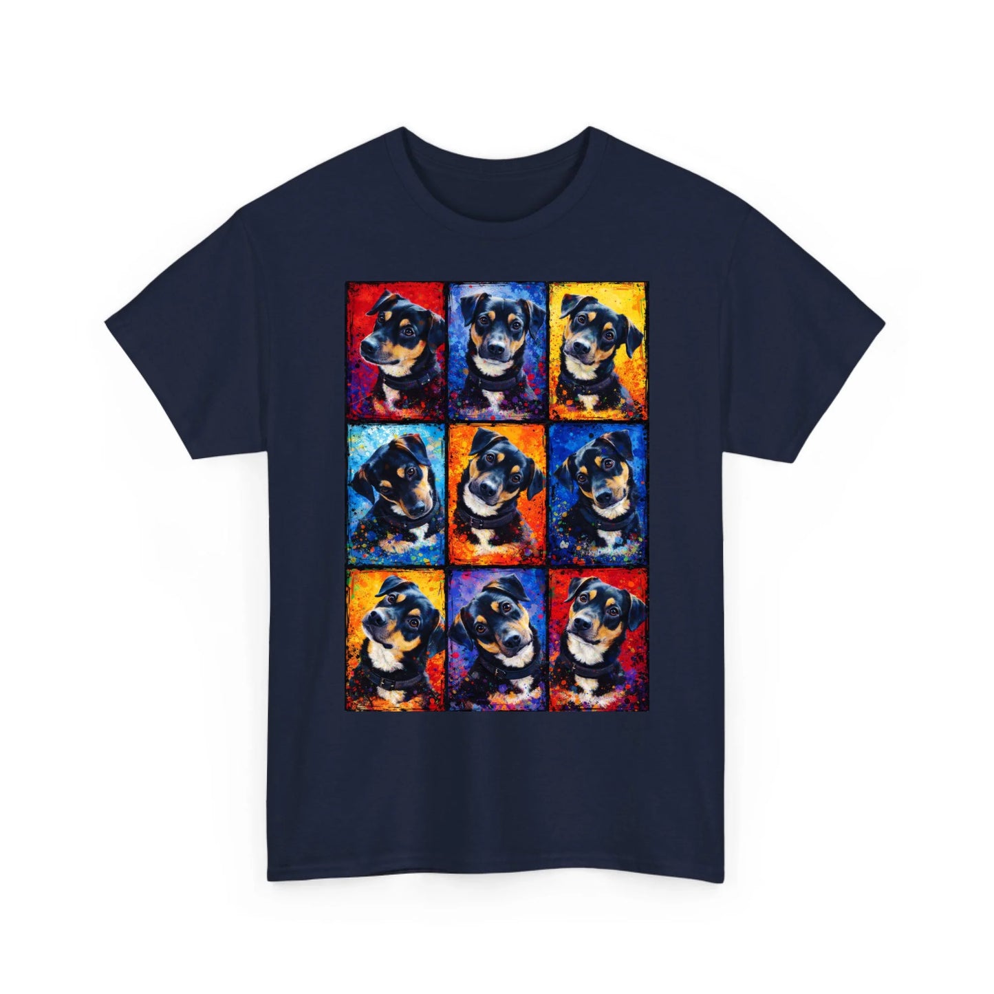 Personalisiertes T-Shirt mit Tierportrait in lebendigen Farbspritzern