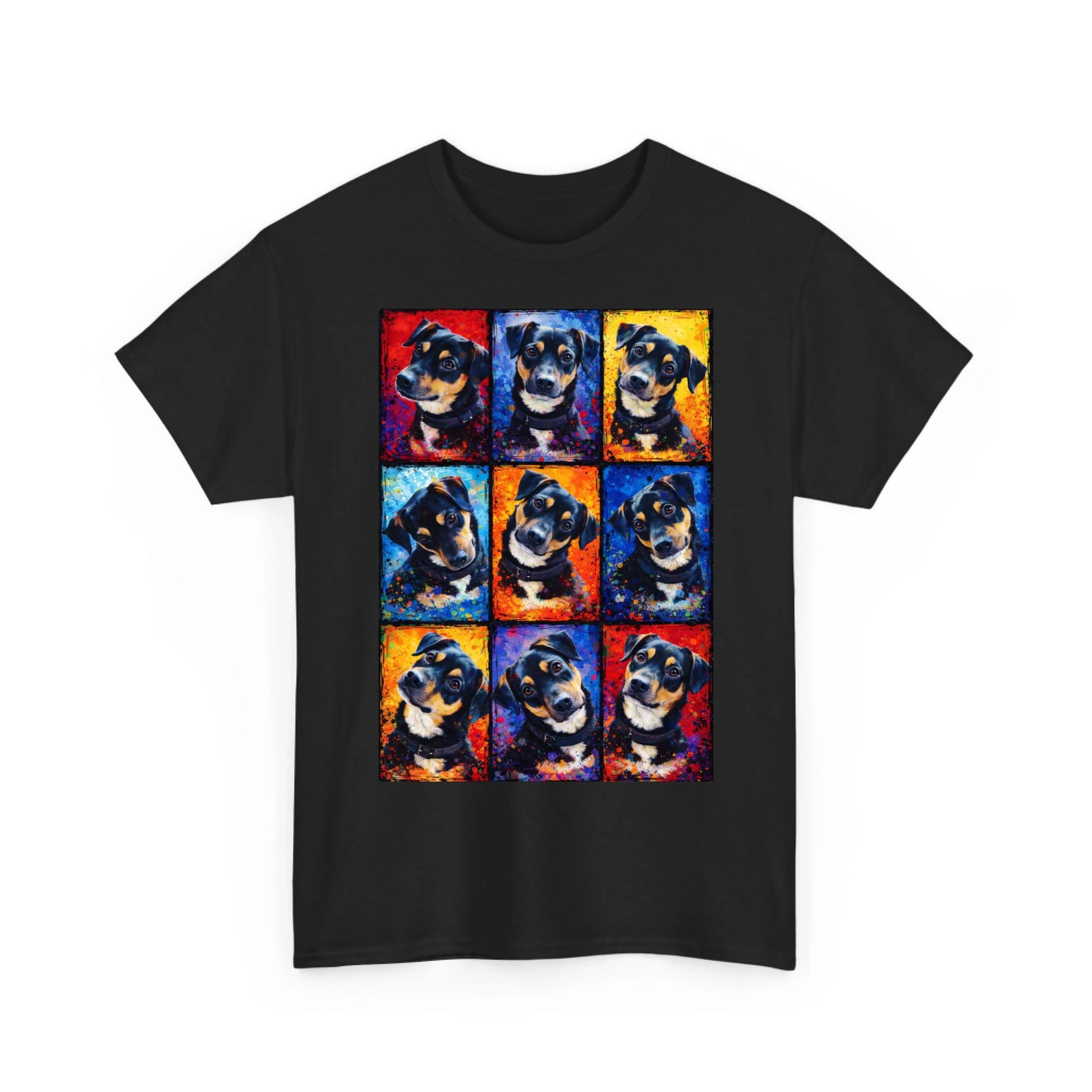Personalisiertes T-Shirt mit buntem Tierportrait im Splash-Stil, Vorderansicht