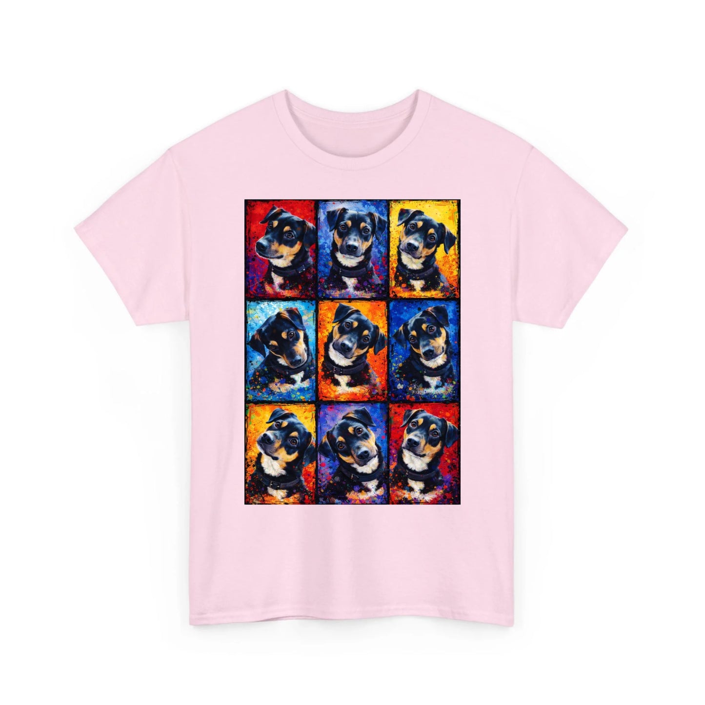 Personalisiertes Hunde-T-Shirt mit farbenfrohem Splash-Design, Nahaufnahme