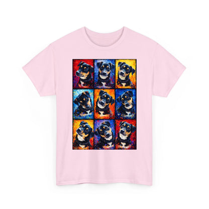 Personalisiertes Hunde-T-Shirt mit farbenfrohem Splash-Design, Nahaufnahme