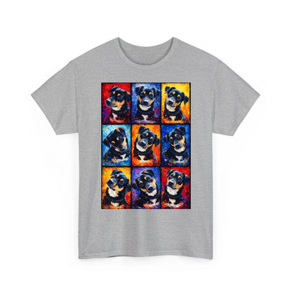 Beispiel: dein Liebling als buntes Splash-Portrait auf weichem Baumwoll-Shirt
