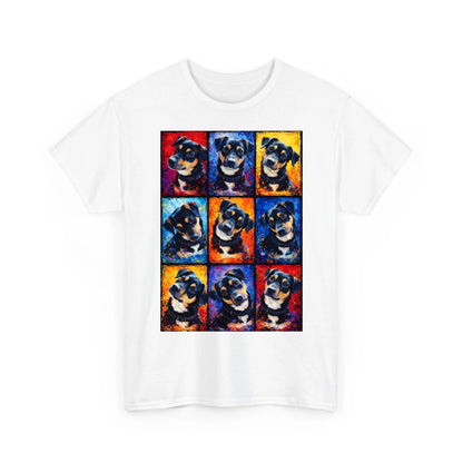 Buntes Splash-Tierportrait aus Farbspritzern auf weichem T-Shirt