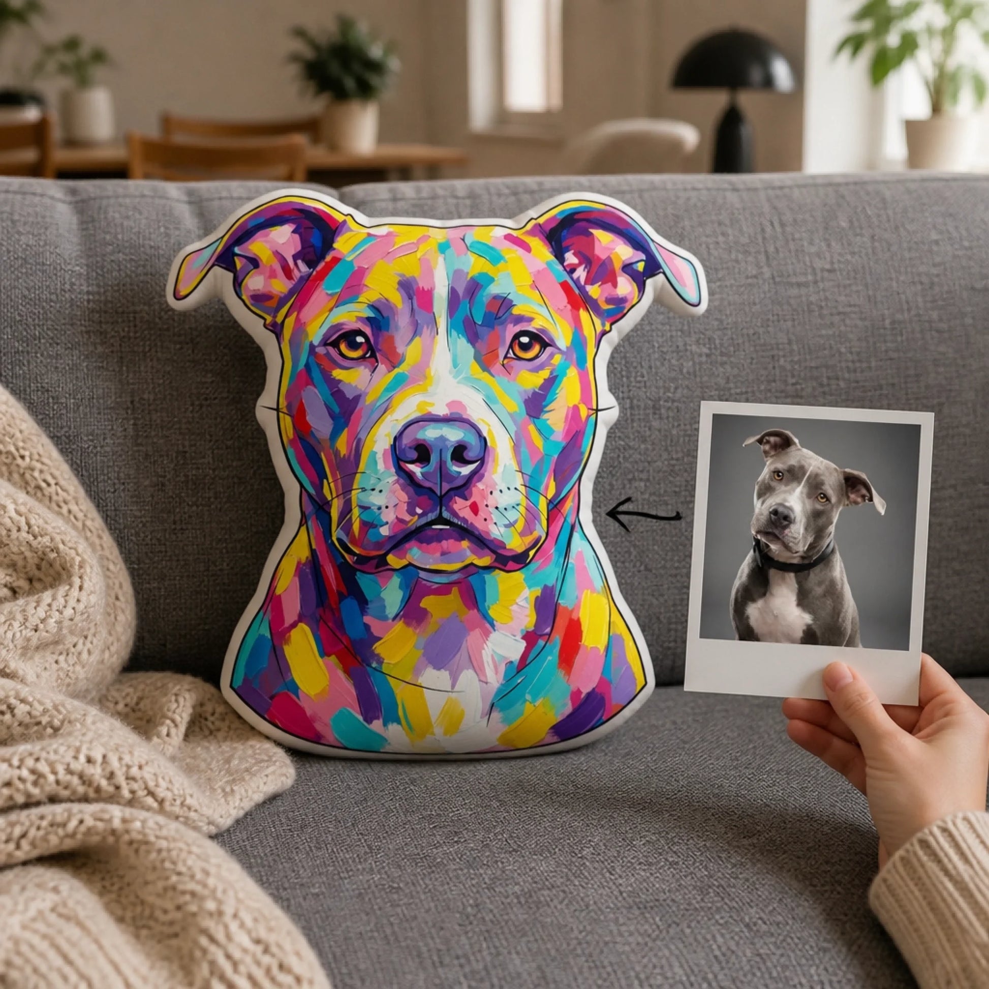 Personalisiertes Formkissen Hund in Hundeform im Wohnzimmer