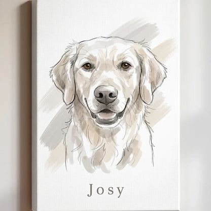 Golden Retriever als Aquarell-Portrait auf Leinwand mit sichtbarer Leinwandstruktur