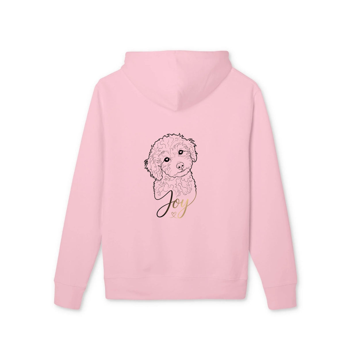 Rosa Premium Hoodie mit Line-Art vom Hund und goldenem Namen