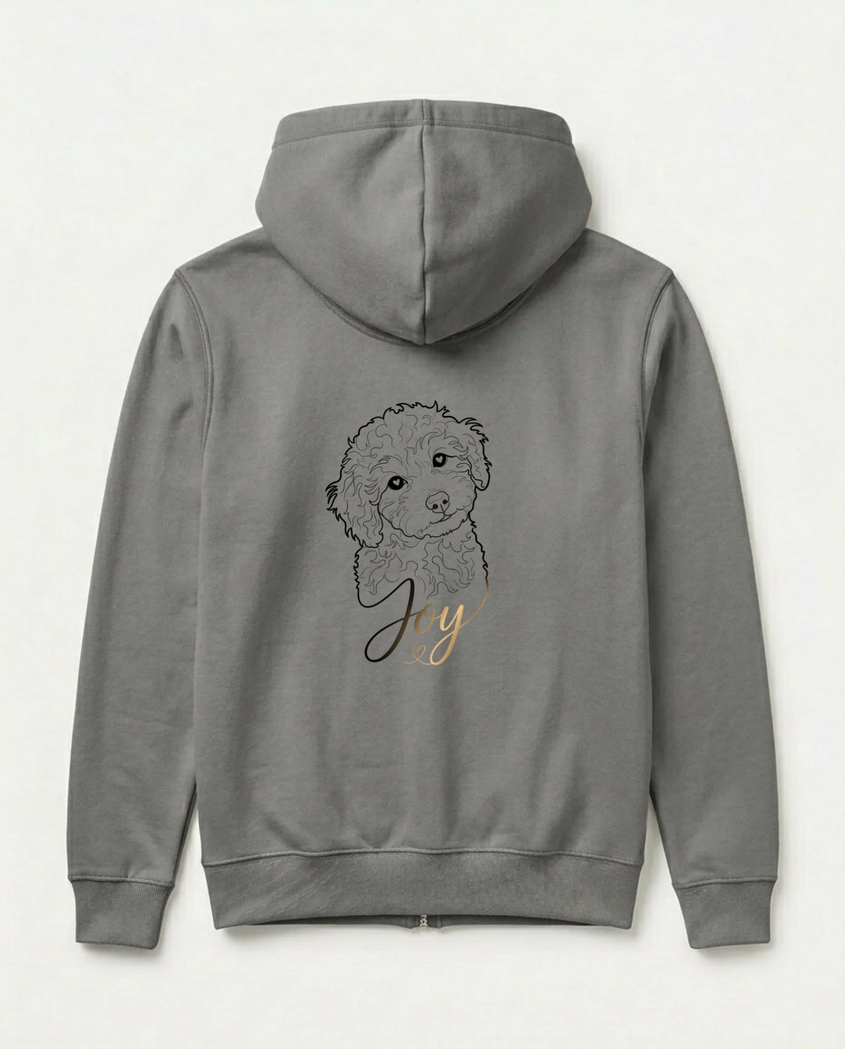 Dunkelgrauer Zipper mit personalisiertem Hundemotiv, Geschenk für Hundebesitzer