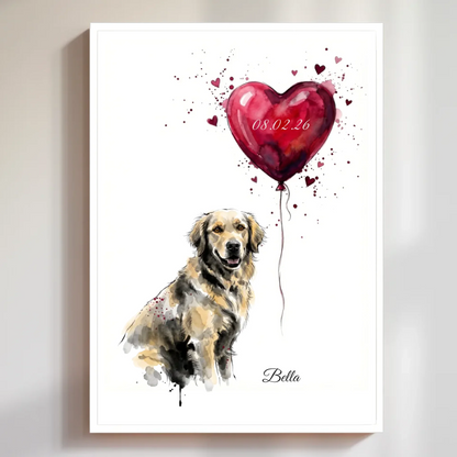 Personalisiertes Aquarell-Poster Herzballon im weißen Rahmen