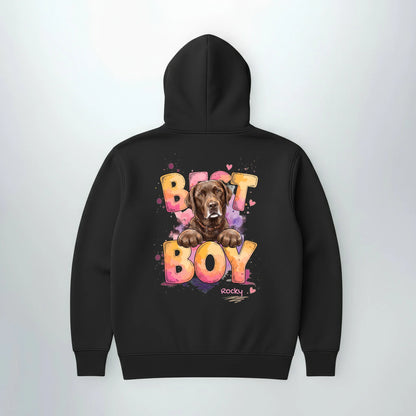 Personalisierter Hoodie mit Hund in Schwarz, Best Boy Best Girl Rückansicht | Fellverliebt.store