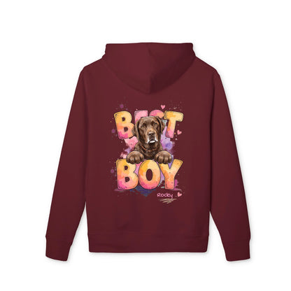 Premium Hoodie mit Hund in Bordeaux, gemalter Hund und Name | Fellverliebt.store