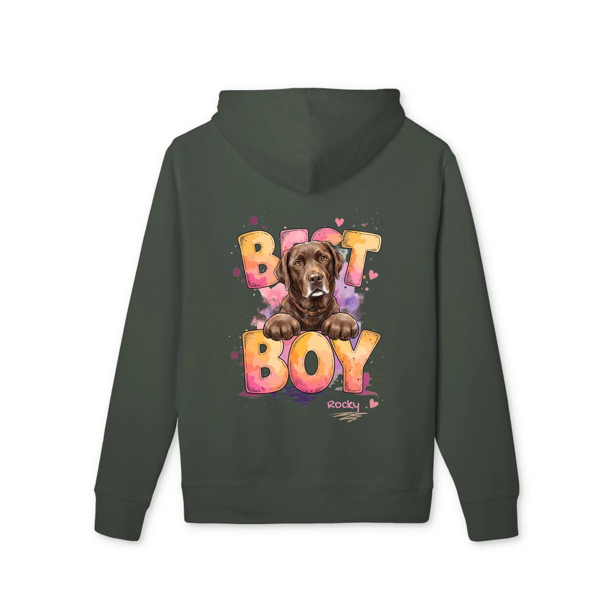 Premium Hoodie mit Hund in Khaki, personalisiertes Hundemotiv | Fellverliebt.store