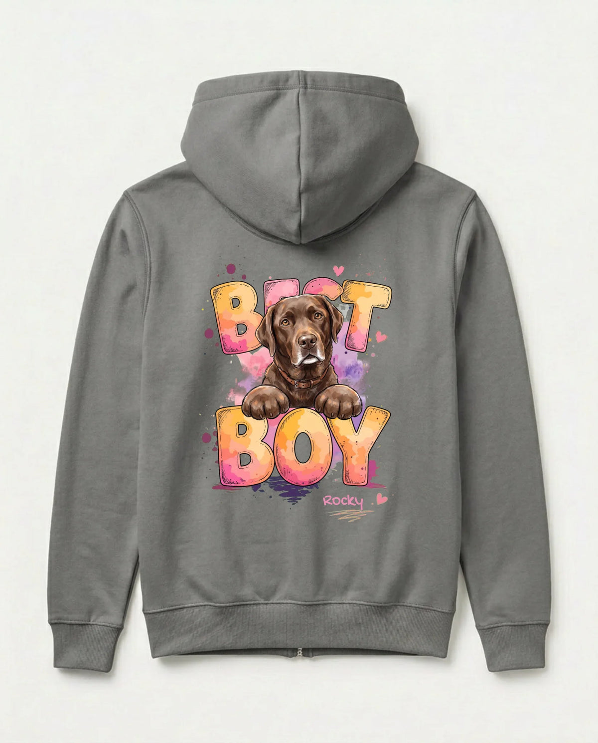 Personalisierter Zipper mit Hund in Dunkelgrau, Rückendruck | Fellverliebt.store