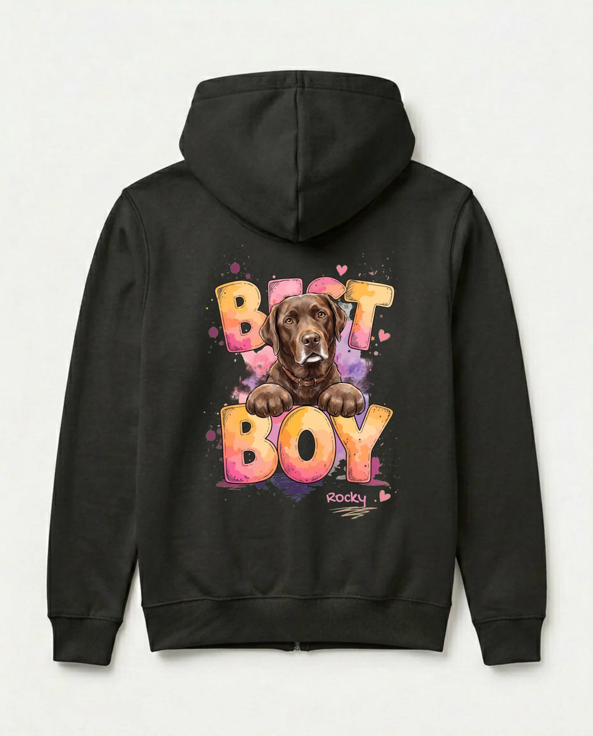 Personalisierter Zipper mit Hund in Schwarz, Best Boy Best Girl Motiv | Fellverliebt.store