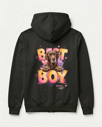 Personalisierter Zipper mit Hund in Schwarz, Best Boy Best Girl Motiv | Fellverliebt.store