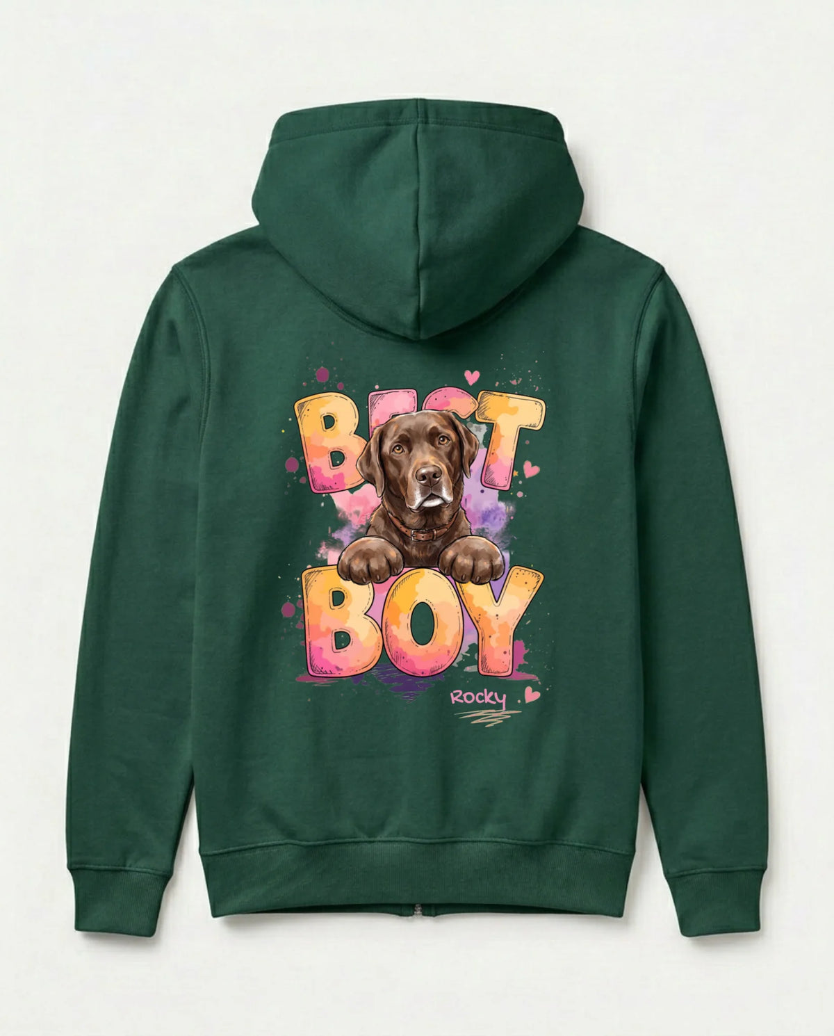 Personalisierter Zipper mit Hund in Flaschengrün, gemalter Hund | Fellverliebt.store