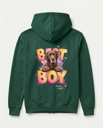 Personalisierter Zipper mit Hund in Flaschengrün, gemalter Hund | Fellverliebt.store