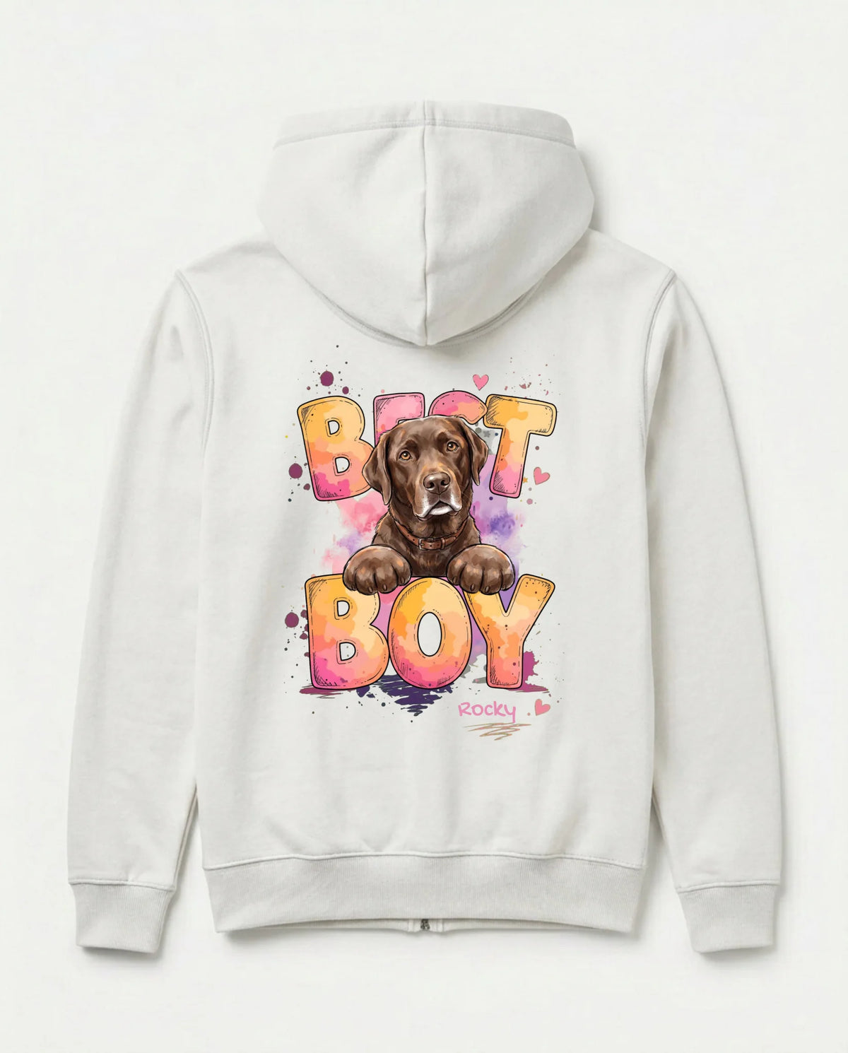 Personalisierter Zipper mit Hund in Weiß, gemalter Hund und Name | Fellverliebt.store