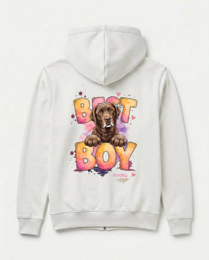 Personalisierter Zipper mit Hund in Weiß, gemalter Hund und Name | Fellverliebt.store