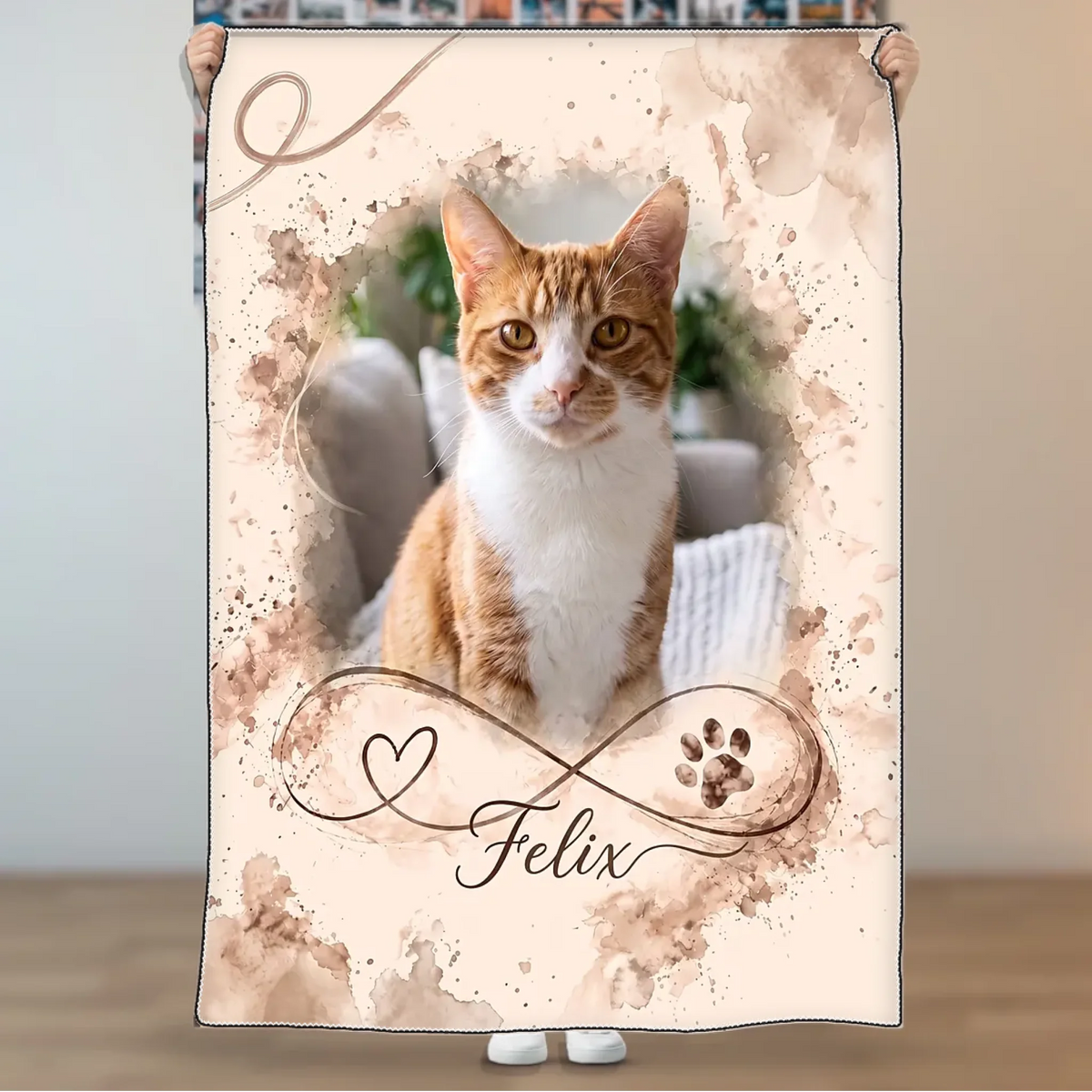 Premium-Kuscheldecke mit Katzenfoto und Namen, weiche Plüschdecke mit feiner Ziernaht und runden Ecken