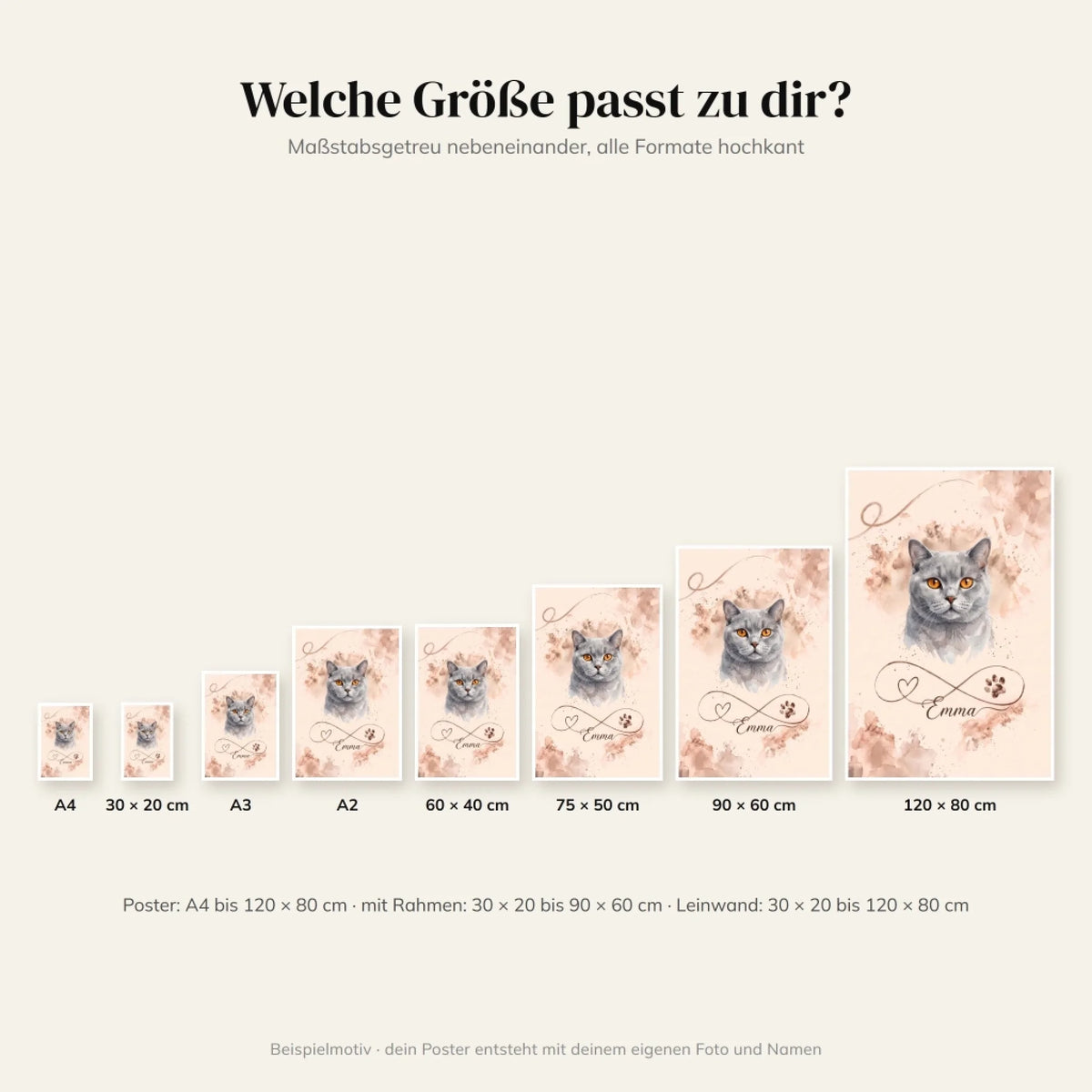 Größenvergleich Poster Unendliche Liebe von A4 bis 120 x 80 cm