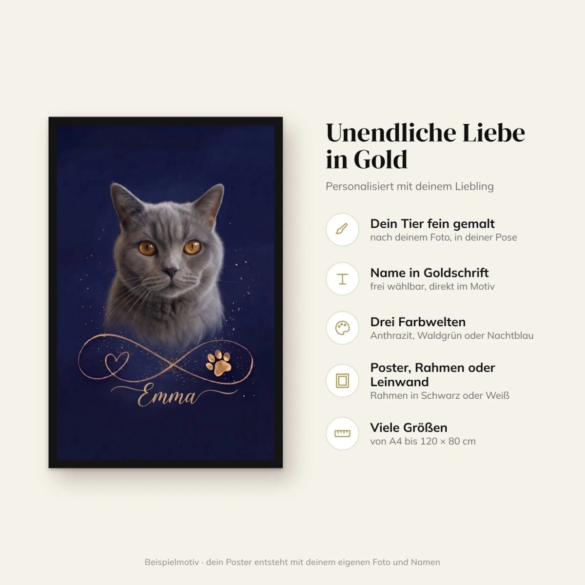 Poster Unendliche Liebe Gold: Farbwelten, Name und Größen auf einen Blick