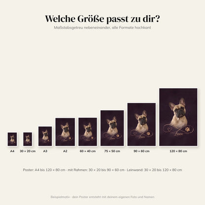 Größenvergleich Poster Unendliche Liebe Gold von A4 bis 120 x 80 cm