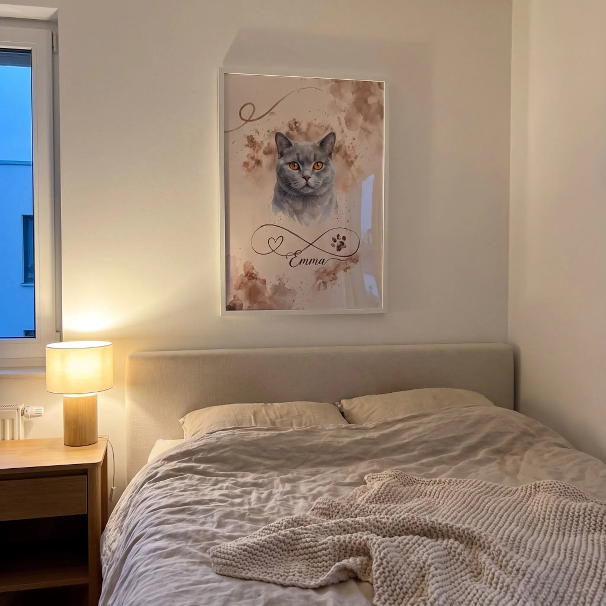 Personalisiertes Poster mit Katze und Name im weißen Rahmen