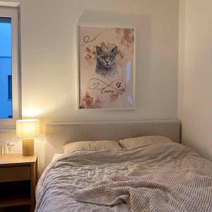 Personalisiertes Poster mit Katze und Name im weißen Rahmen