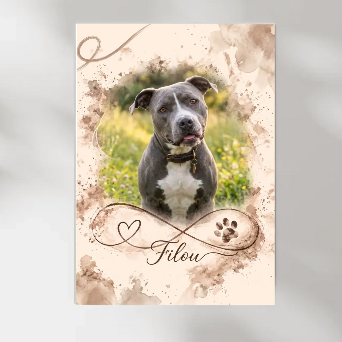 Live-Vorschau: Hundeportrait Poster Unendliche Liebe mit deinem Foto und Namen