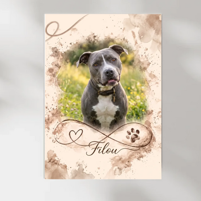 Live-Vorschau: Hundeportrait Poster Unendliche Liebe mit deinem Foto und Namen