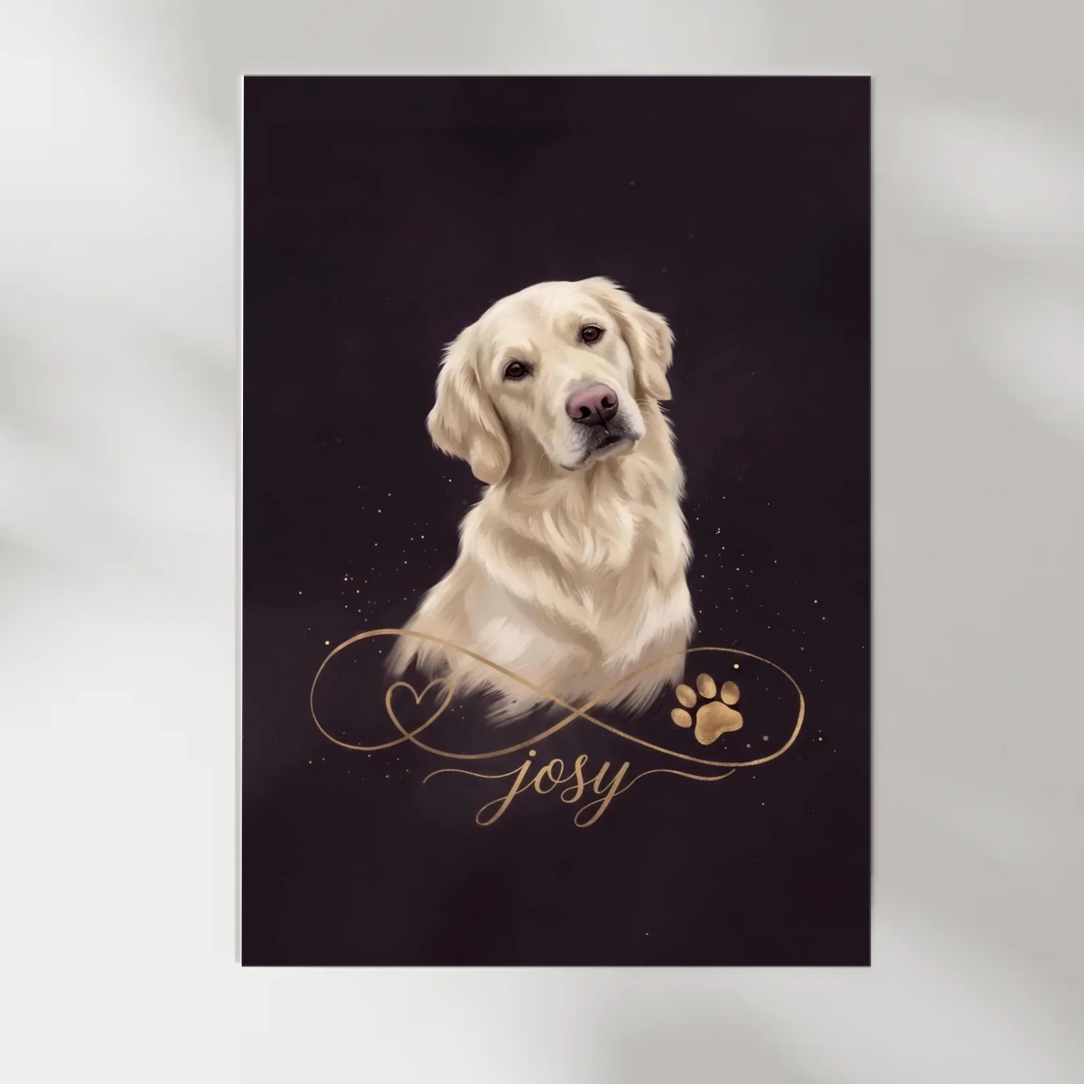 Live-Vorschau: Tierportrait Gold-Poster mit deinem Foto und Namen