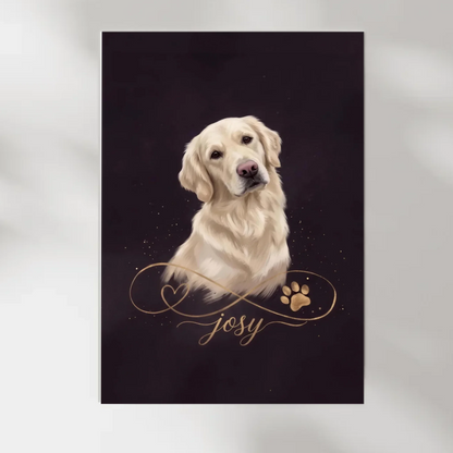 Live-Vorschau: Tierportrait Gold-Poster mit deinem Foto und Namen