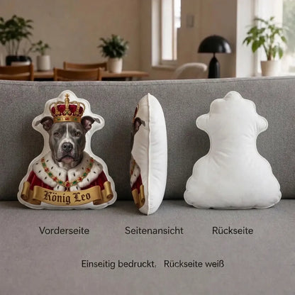 Formkissen König von vorne, von der Seite und von hinten, einseitig bedruckt, Rückseite weiß