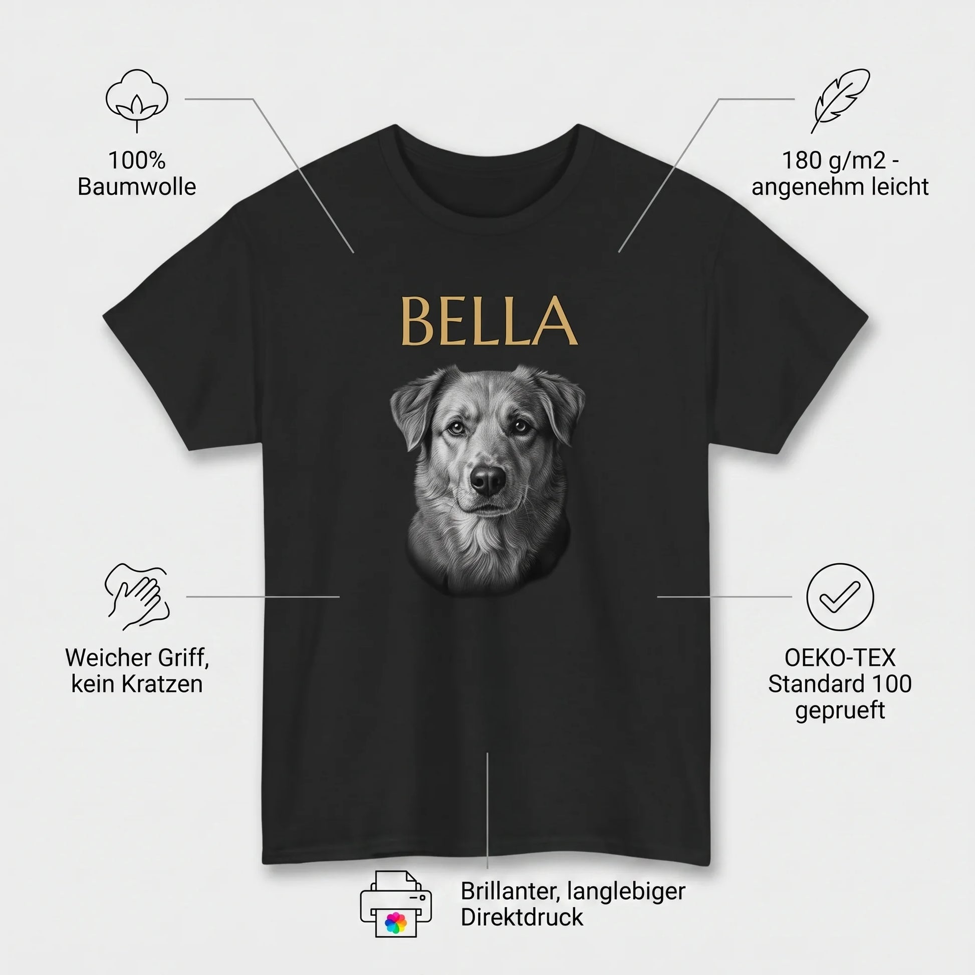 T-shirt personnalisé, caractéristiques : 100 % coton, OEKO-TEX, toucher doux