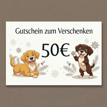 Der Fellverliebt-Gutschein – Das perfekte Geschenk für jeden Tierfreund mit zwei niedlichen Hunden.