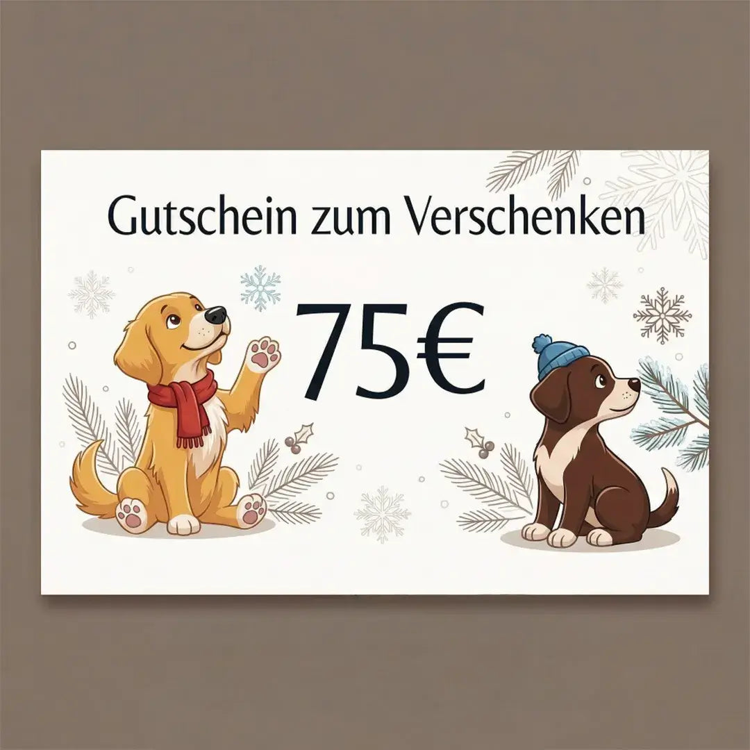Der Fellverliebt-Gutschein – Das perfekte Geschenk für jeden Tierfreund mit zwei niedlichen Hunden.