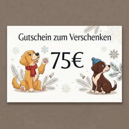 Der Fellverliebt-Gutschein – Das perfekte Geschenk für jeden Tierfreund mit zwei niedlichen Hunden.