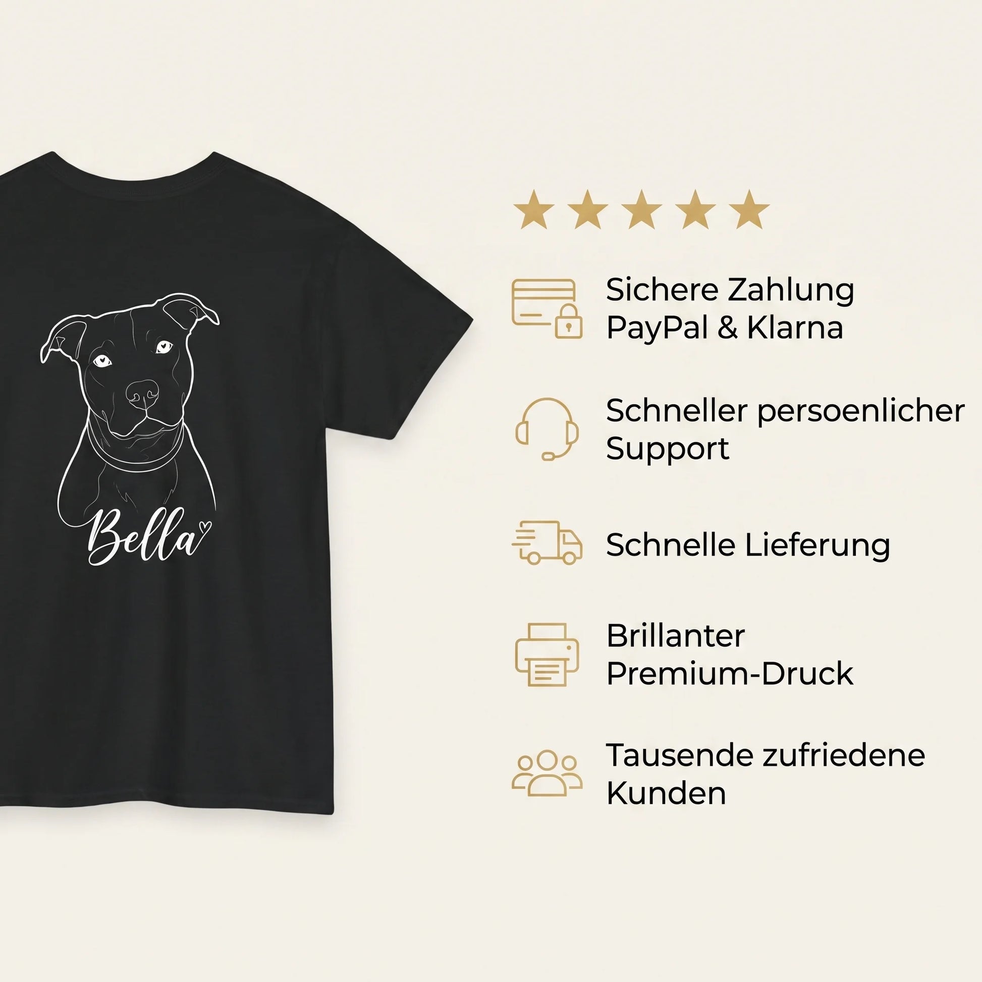 Personalisiertes T-Shirt Dog Love: sichere Zahlung, schnelle Lieferung, brillanter Premium-Druck