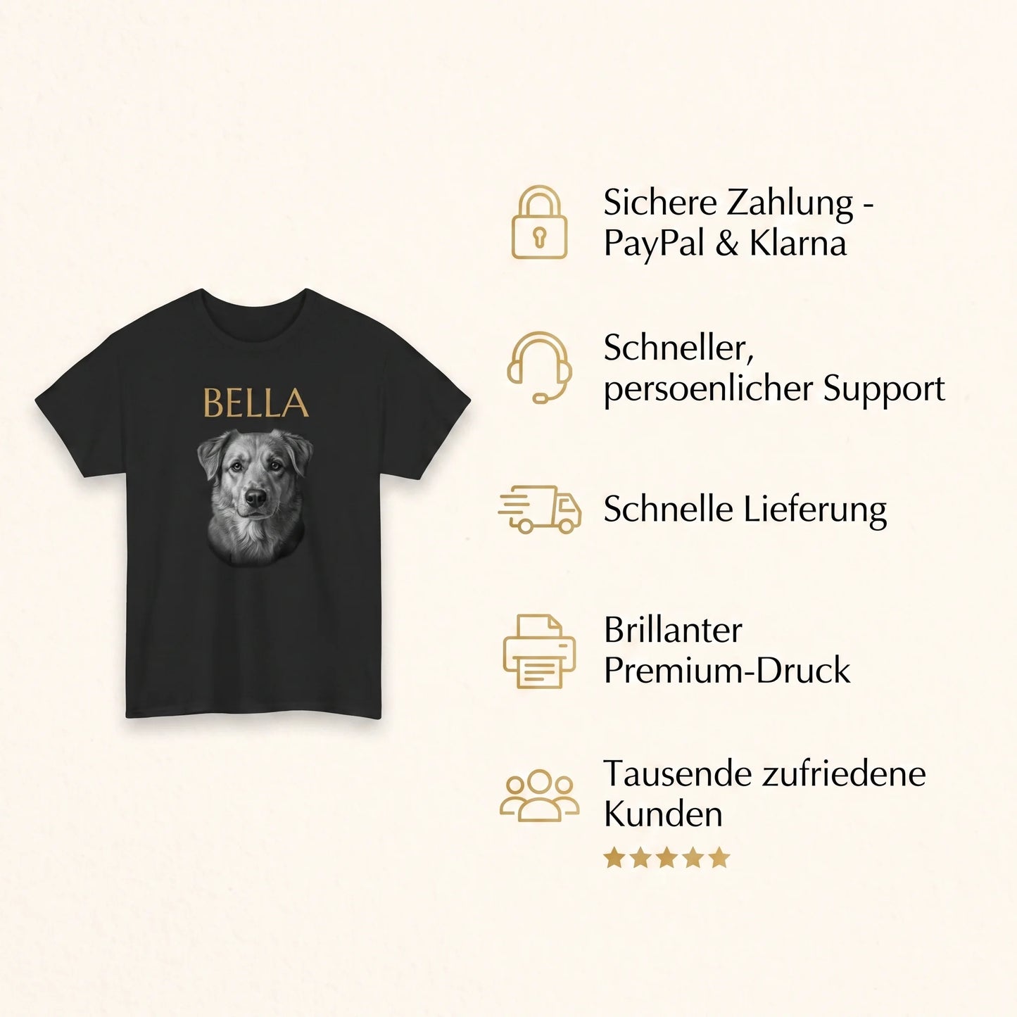 T-shirt personnalisé : paiement sécurisé, livraison rapide, impression éclatante, milliers de clients satisfaits