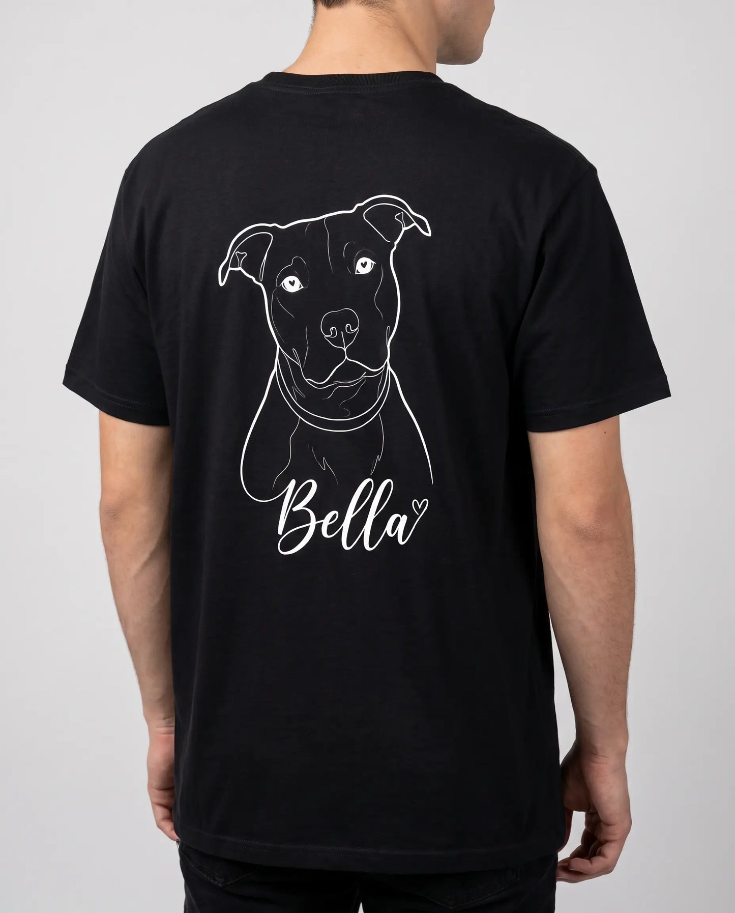 Personalisiertes T-Shirt Dog Love Backprint mit Hundeporträt und Name – Schwarz, Rückenansicht