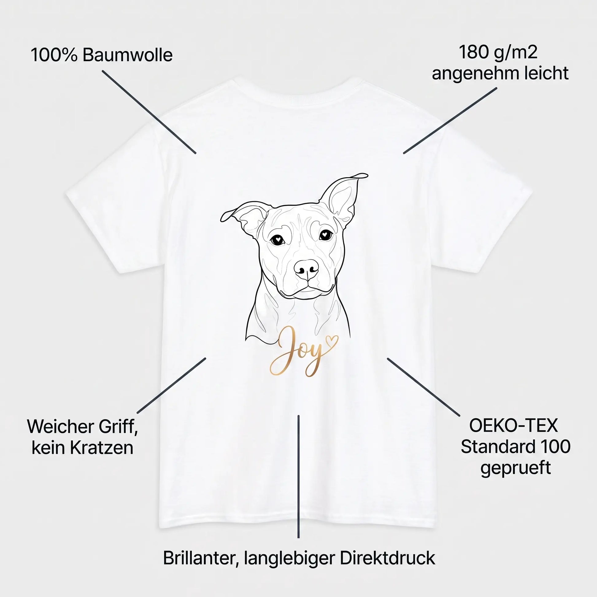 Personalisiertes T-Shirt Dog Love: 100% Baumwolle, 180 g/m², OEKO-TEX Standard 100 geprüft