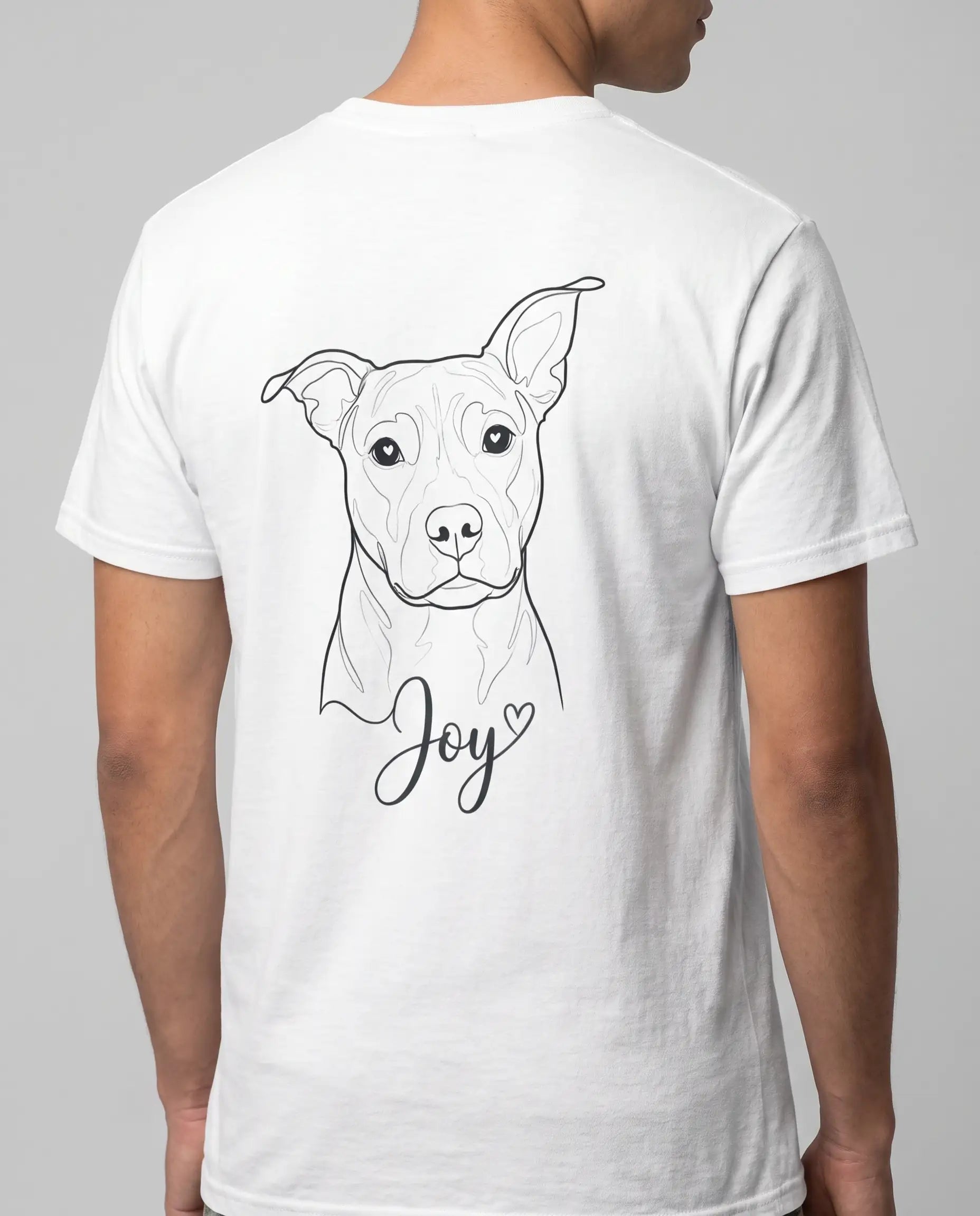 Personalisiertes T-Shirt Dog Love Backprint mit Hundeporträt und Name – Weiß, Rückenansicht