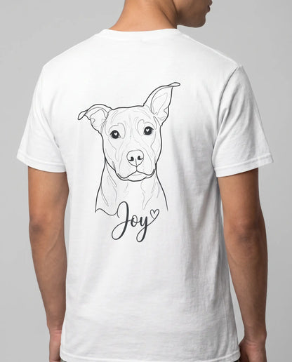 Personalisiertes T-Shirt Dog Love Backprint mit Hundeporträt und Name – Weiß, Rückenansicht
