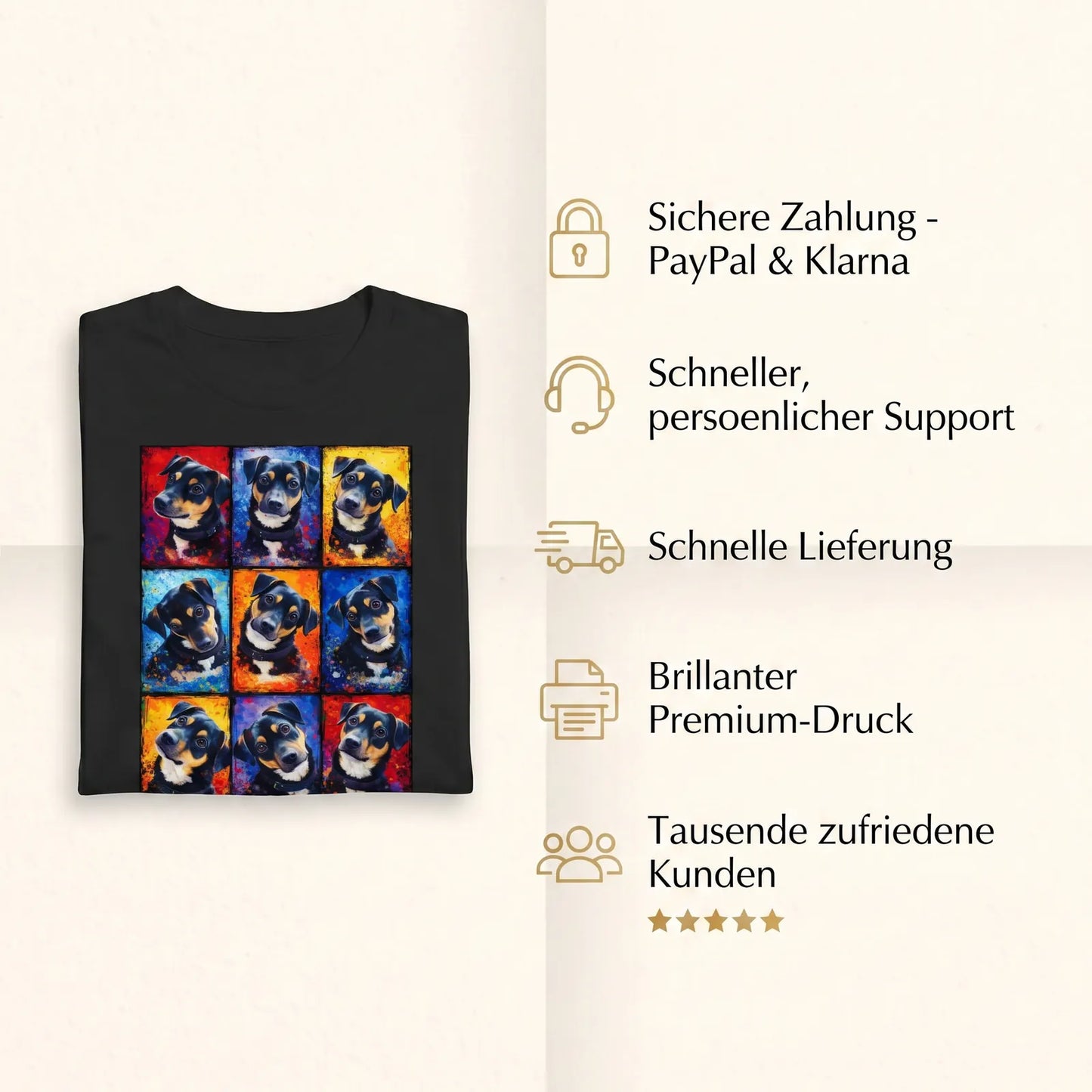 Infographie sur les avantages du t-shirt portrait animalier style splash